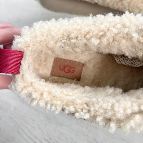 UGG Women's Platform Tazz Shearling Slippers Natural US 8 BRAID Ivory Red Fur - Picture 14 of 16